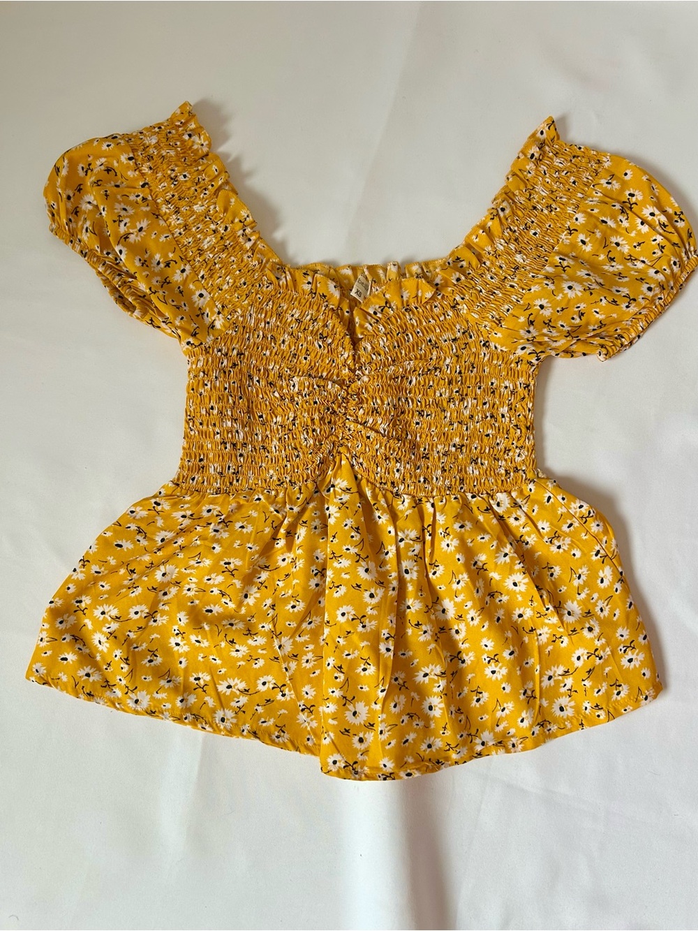 Rebellion Yellow Floral Smocked Peplum Blouse